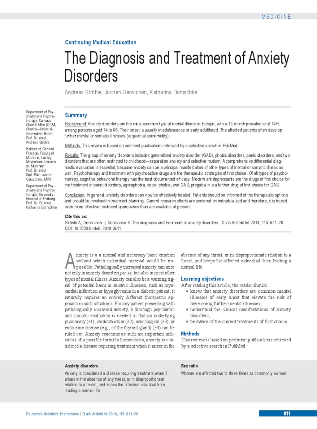 The Diagnosis And Treatment Of Anxiety Disorders 14 09 2018